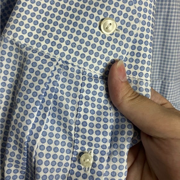 Eton Classic Signature Twill Dress Shirt 46 18 Button Up Cotton Microprint Blue - Picture 2 of 5